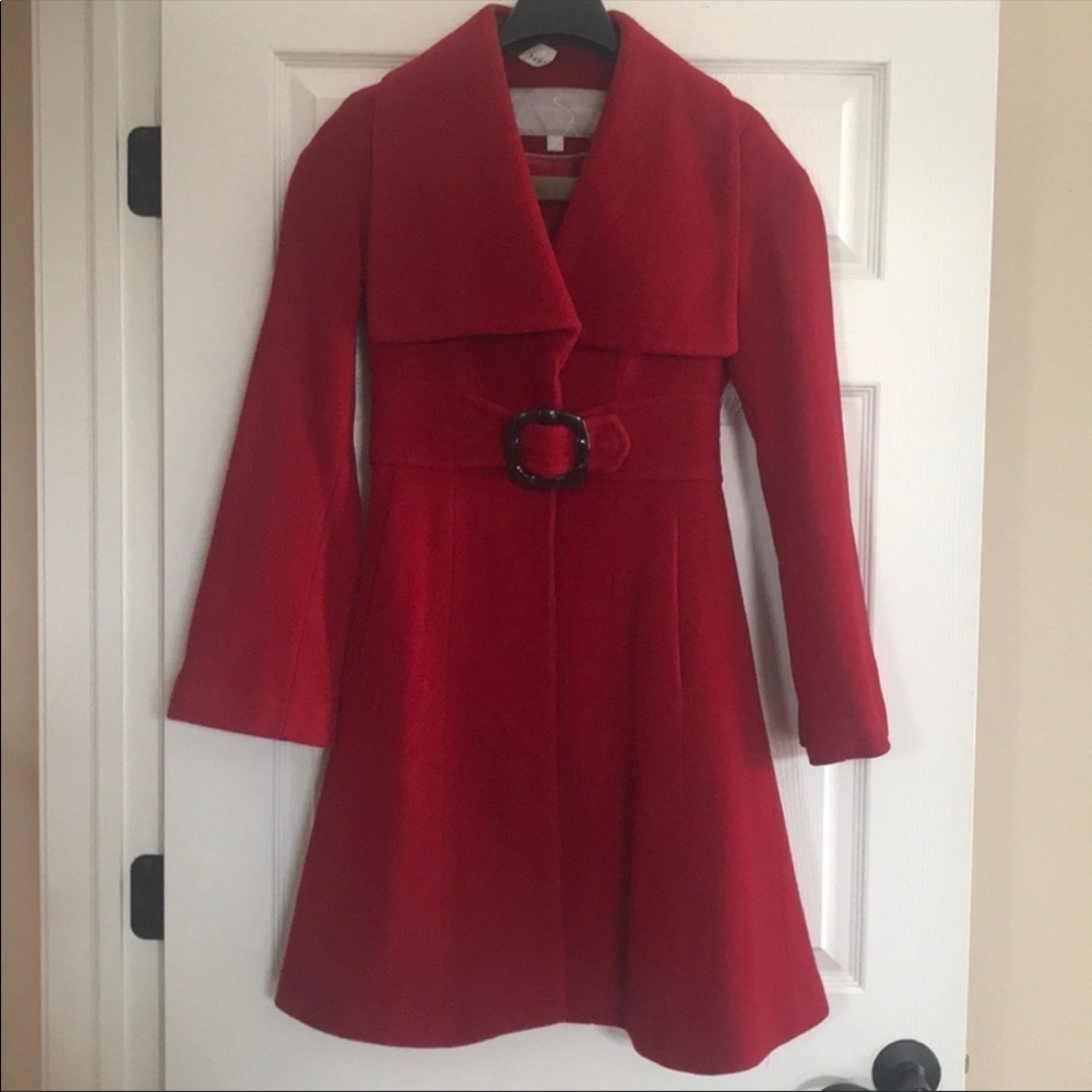 Jessica Simpson wool like bell sleeve red coat